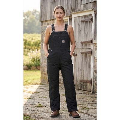Carhartt Washed Duck Insulated Bib Overalls Women's XXL Tall Black
