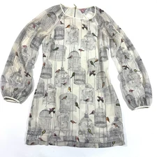 Ted Baker Birdcage Long Sleeve Shift Dress Beaded Size 1 US 2-4