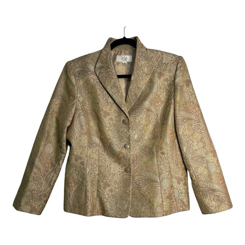 Le Suit Gonna Tuta Oro Jacquard Shimmer Classico Festa Taglia 16P Petite LEGGI - Foto 2 di 24