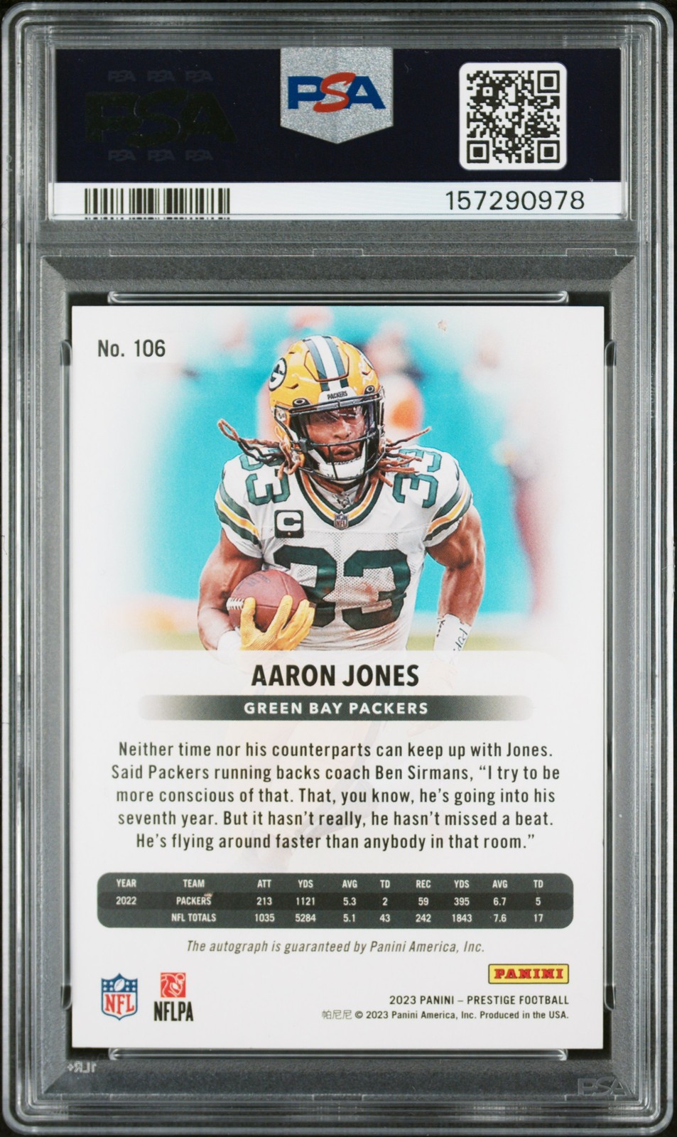 2023 PANINI PRESTIGE PINK XTRA POINTS PREMIUM #106 AARON JONES PSA 9 AUTO 10 view 2