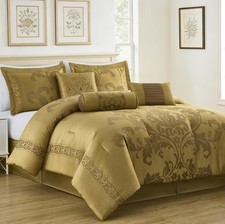 Chezmoi Collection 4-Piece Royal Floral Jacquard Woven Comforter Set, Gold