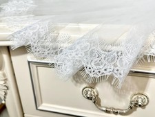 Short Eyelash Lace Trim Bridal Wedding Veil with Comb Customizable Length