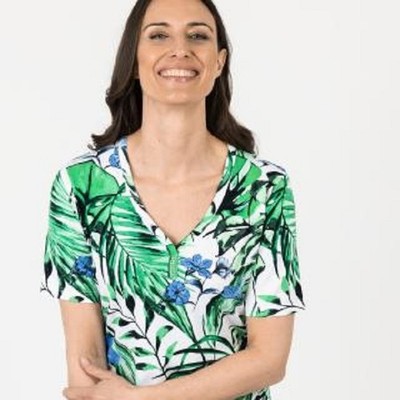 Shirt grün 36 Damen RÖSSLER SELECTION multicolor Blätterprint 2.6194