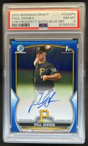 2023 Bowman Draft Paul Skenes Chrome Auto Blue Refractor 1st #/150 Pirates PSA 8