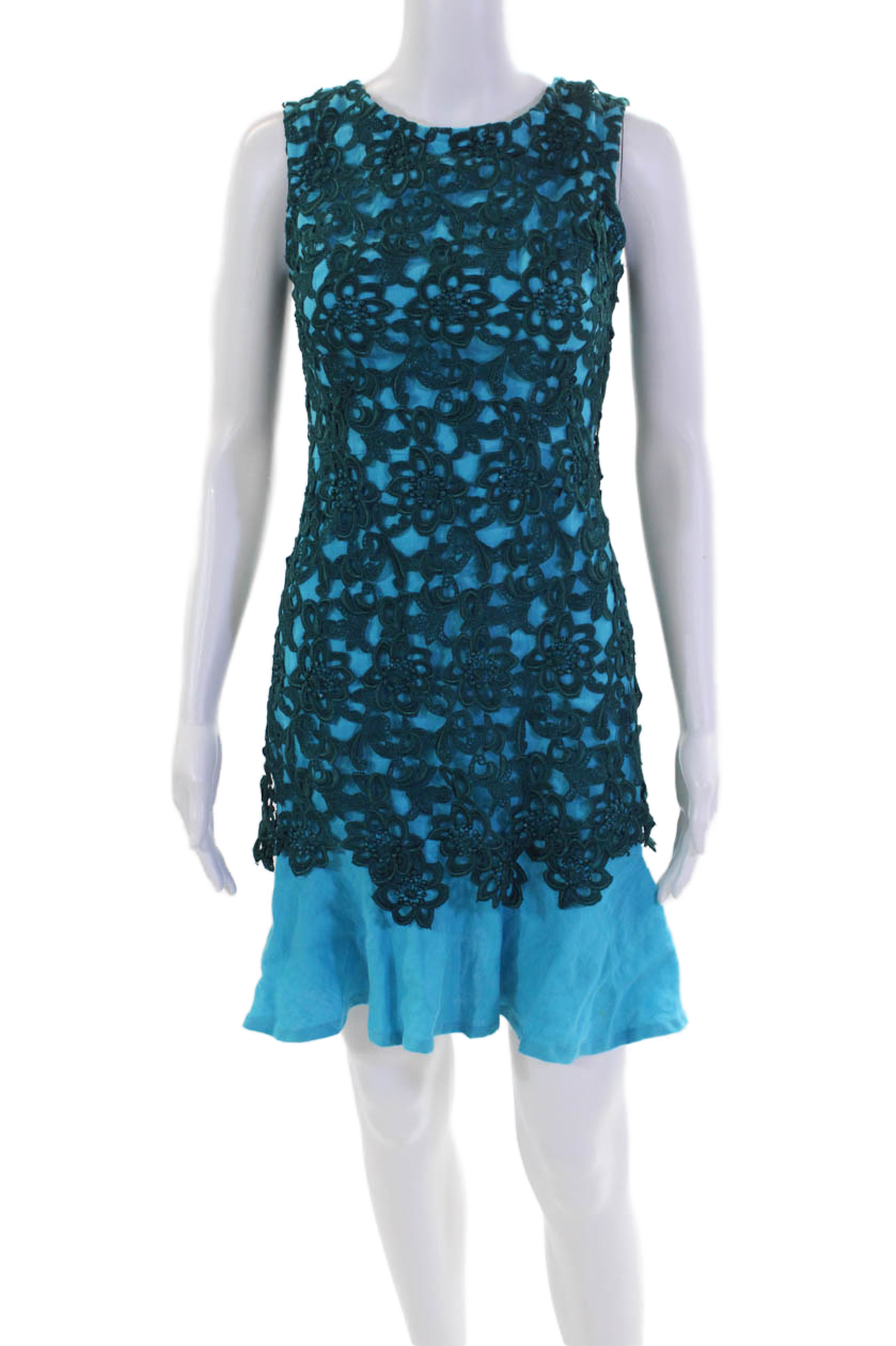 Abito donna David Salomon senza maniche pizzo a strati zip collo alto blu taglia S