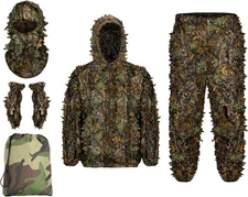 Ginsco 3D Leafy Ghillie Suit Camo Set with Mask & Gloves for Hunting Outdoor