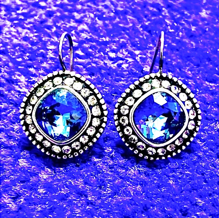 BRINCOS DE CRISTAL SWAROVSKI BRIGHTON BRIGHT SPARKS AZUL VIVO + CLARO LN✨VTG✨HTF! - Imagem 2 de 4