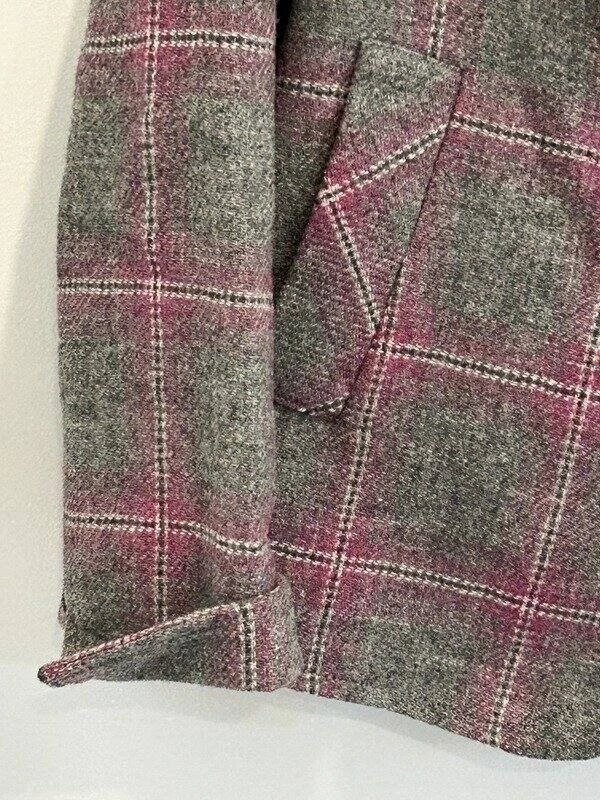 Talbots Petites Blazer Jacket Gray Pink Plaid Lined Wool Blend Size 4P - Image 4 of 4