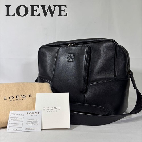 LOEWE Leather Anagram Embossed Shoulder Bag Crossbody Anagram Black from Japan