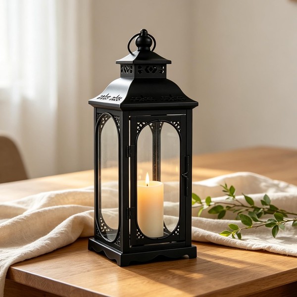Laterne Schwarz Kerzen Deko Metall Wetterfest 35Cm Windlicht Vintage Outdoor-image