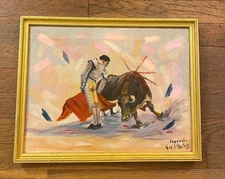 Vintage Original Oil on Canvas Bullfighting Matador Caceres Spain Signed
