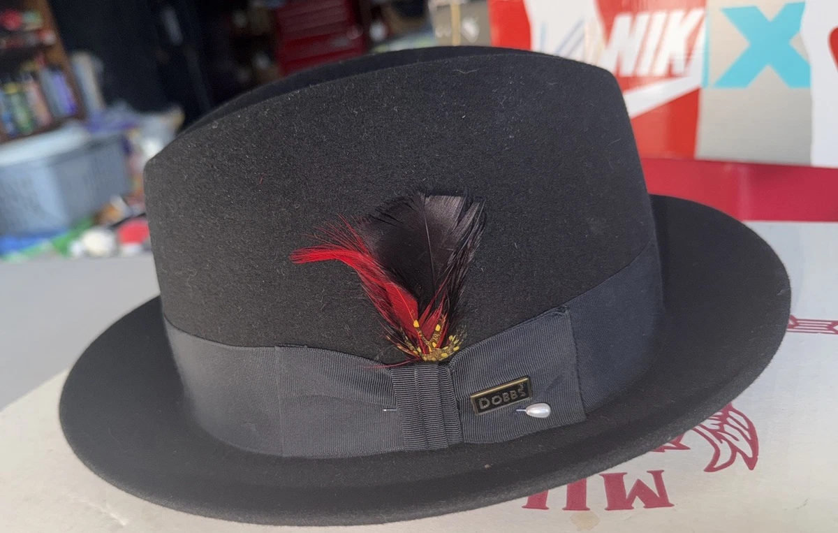 Vintage Dobbs Fifth Avenue Wool Felt Hat – Red Feather Trim, Bollman Heritage Vtg 1940s-50s Dobbs Fifth Ave New York Fedora Hat Cap Black  main image 2