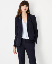 NEW ANN TAYLOR 189 NAVY SEASONLESS STRETCH NOTCHED TWO BUTTON BLAZER SZ 4