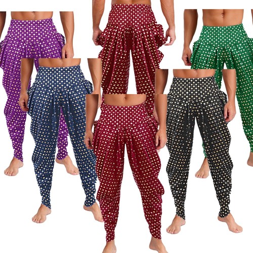Men Costume Adjustable Dhoti Pants Indian Trousers Satin Metallic Wear Shiny - Picture 5 of 82