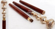 Vintage Victorian Brass Handle Wooden Walking Stick Cane Antique Style Gift