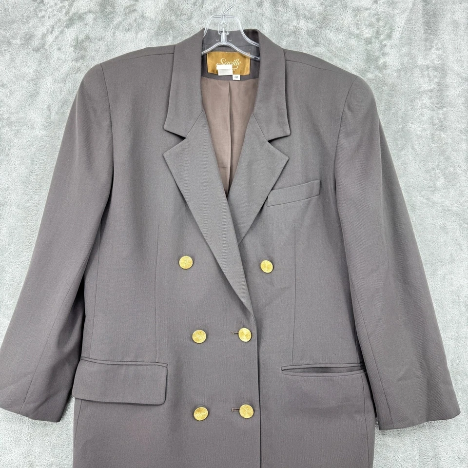 Traje Falda Vintage Saville Mujer 10 Lana Doble Pecho Blazer Carrera Oficina Foto 3 de 4