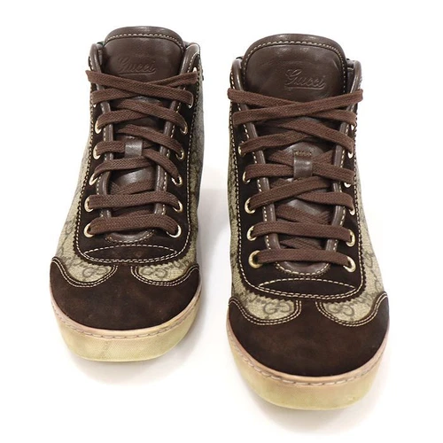 Baskets montantes femme Gucci GG Supreme toile marron bordure daim 35 128280263