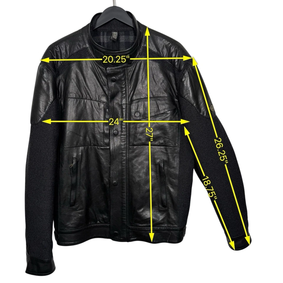 Matchless Brooklands Blouson Leather Wool Jacket Black Grey Italy Tag 3XL Fit XL - Image 2 of 4