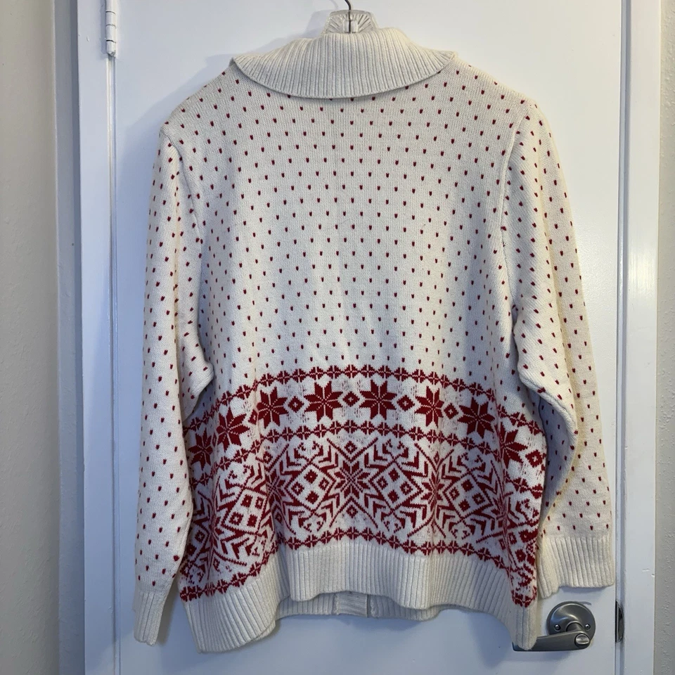 Cárdigan para mujer Lands' End acogedor elevado chal jacquard 3x rojo y blanco Fair Isle Foto 4 de 4
