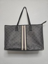 Classic Tory Burch T Monogram Coated Canvas Top Zip Tote Bag Webbing Stripe Read