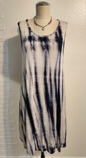 Espresso Dark Blue Tie Dye Sleeveless Flowy Stretch Bohemian Womens Dress