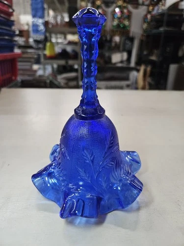 Fenton Bell Cobalt Blue Intaglio Embossed Leaves Six Point Double Ruffled Edge