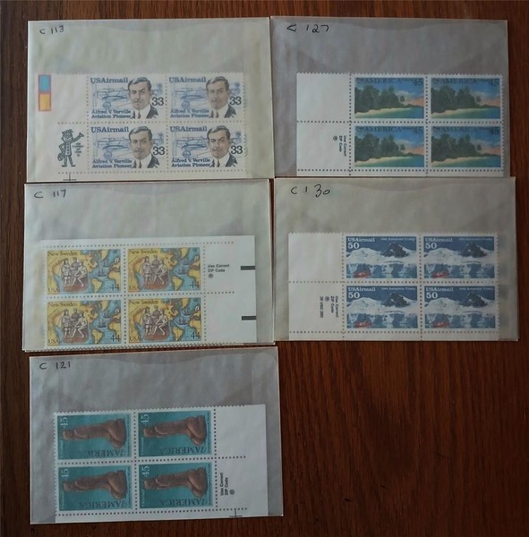 Bloques de cremallera de correo aéreo de Estados Unidos - Scott # C113 - C130 - MNH - Total 8 bloques de cremallera