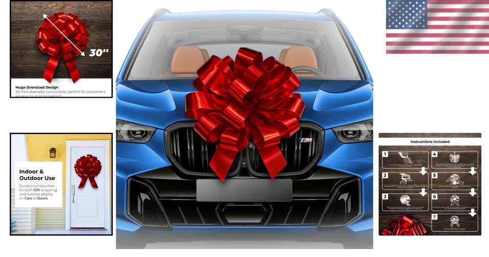 Red Magnetic Bow for Cars - 30 Inch Jumbo Gift Decoration - Image 2 of 4