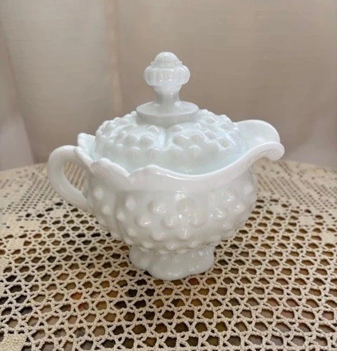 Vintage Fenton Hobnail Milk Glass Cream Bowl With Lid Circa 1970-1980's