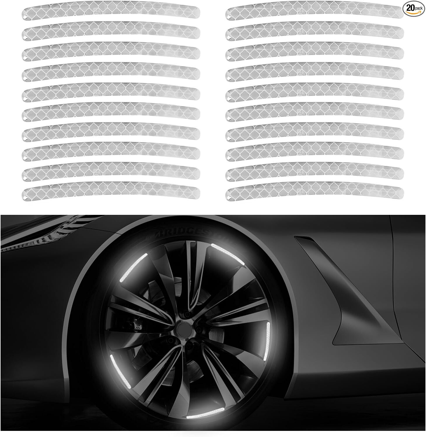 20 PCS Self-Adhesive Reflective Wheel Stripe Stickers for Car Hubs