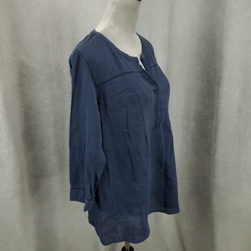 J Jill Blouse Womens Small Gauzy Blue Boho Top Lace Cutout Detail Accent - Picture 2 of 11