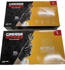 Grease Monkey Gorilla Grip Nitrile Gloves, Size Large 2 BOXES OF 50 (100 GLOVES)