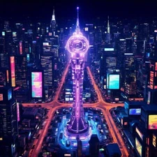 Digital Image Picture sprawling futuristic city at night digital art image