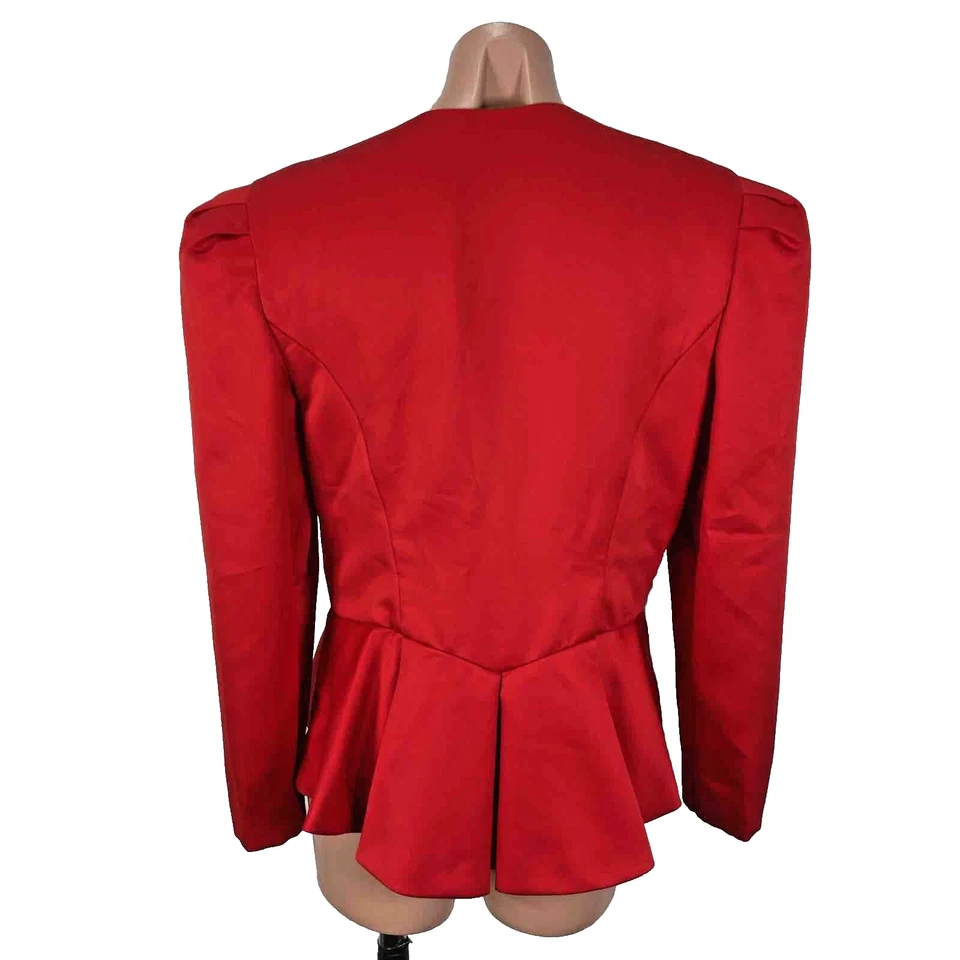 Chaqueta de Noche Vintage Años 80 Neiman Marcus FARINAE Roja Estructurada Peplum Talla 14 Foto 2 de 4