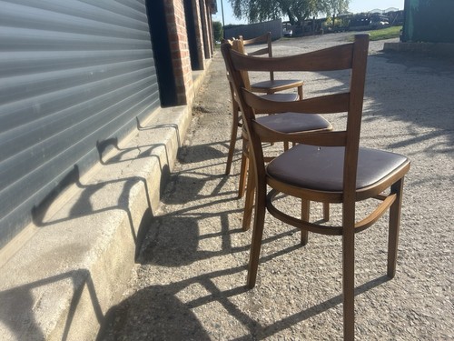 Set Of 4 Vintage 1950s Ladderback Kitchen Chairs With Vinyl Seat Pads - Picture 5 of 7