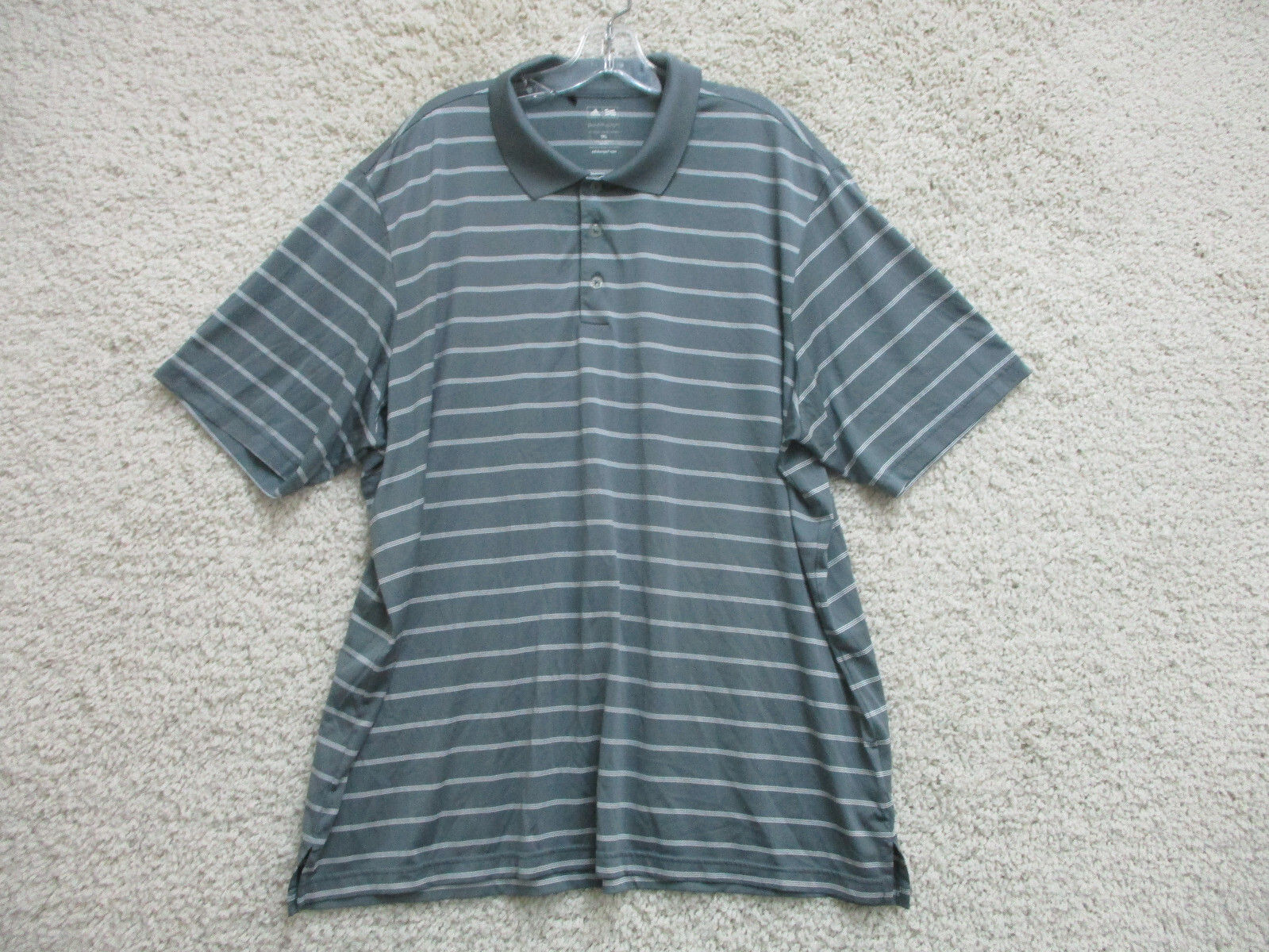 Adidas Polo Shirt 2XL XXL Gray Striped Golf Stretch Lightweight Casual Logo Mens