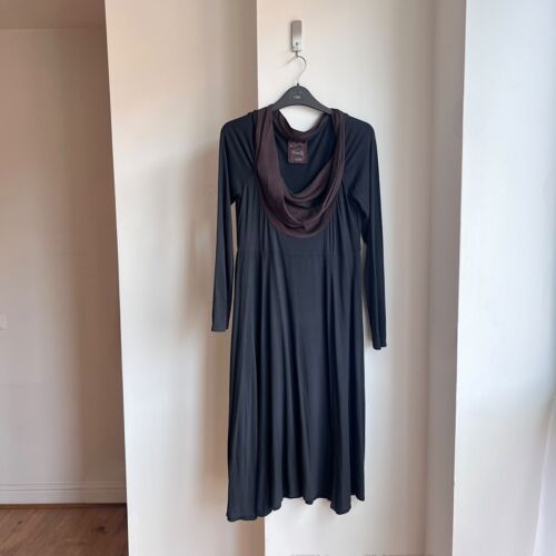 Vintage Out Of Xile Maxi Dress Silk Cowl Neck M Minimalist Subversive Lagenlook - Picture 2 of 15