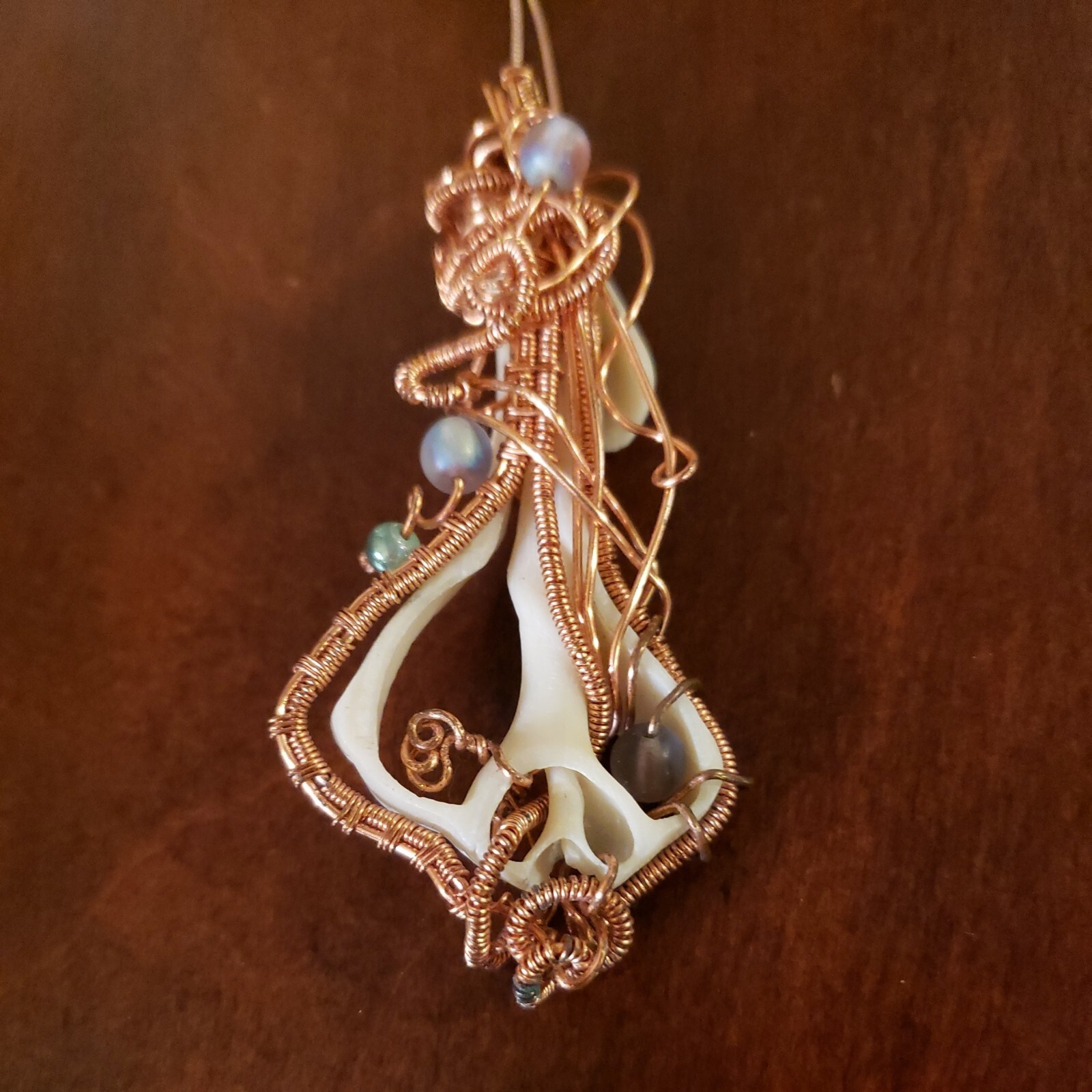 Hand Wired COPPER, SHELL SKELETON, & BEAD Necklac… - image 1