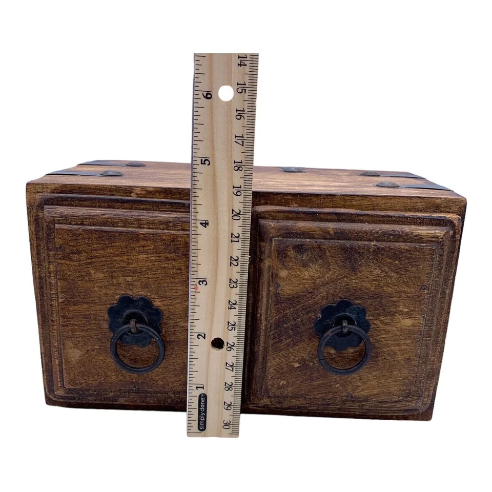 Vintage Wood Apothecary Tea Spice Box Carved Boho Jewelry Box Handmade India - Image 3 of 4