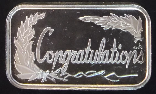 2008 Congratulations Engravable Back Vtg Bullion-999 Silver 1 Ounce Oz Art Bar