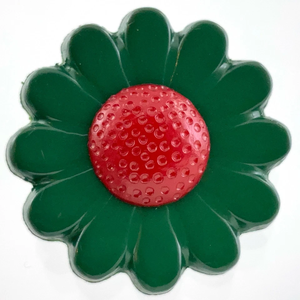 Vintage Molded Plastic Green Red Flower Garment Button 1in Floral Pattern 194B - Image 2 of 4