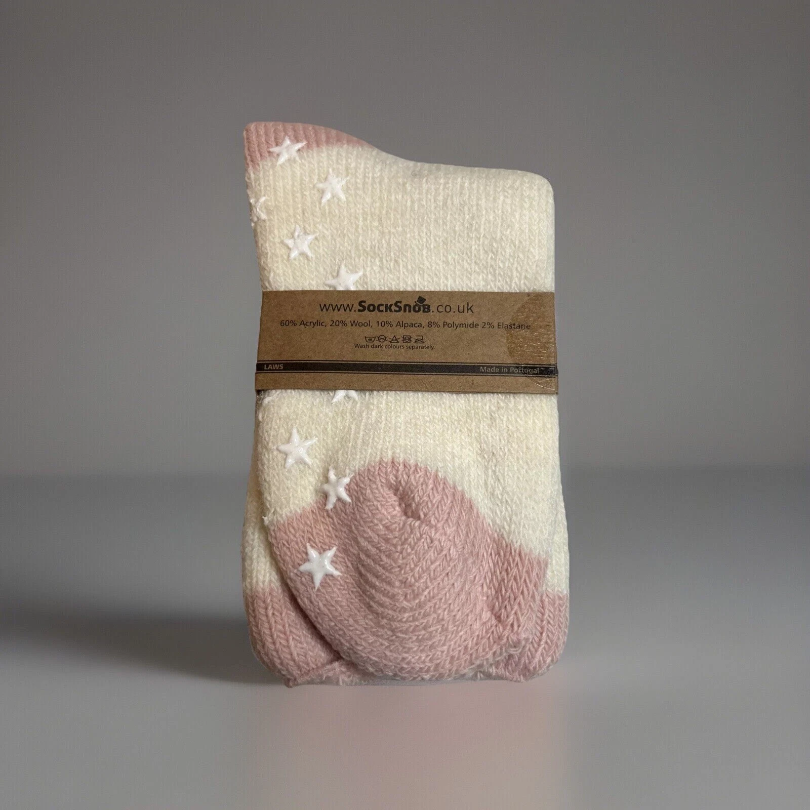 VTG Women's Sock Snob Alpaca Wool Blend Socks Pink/White Size 5-9 Star Grippers.