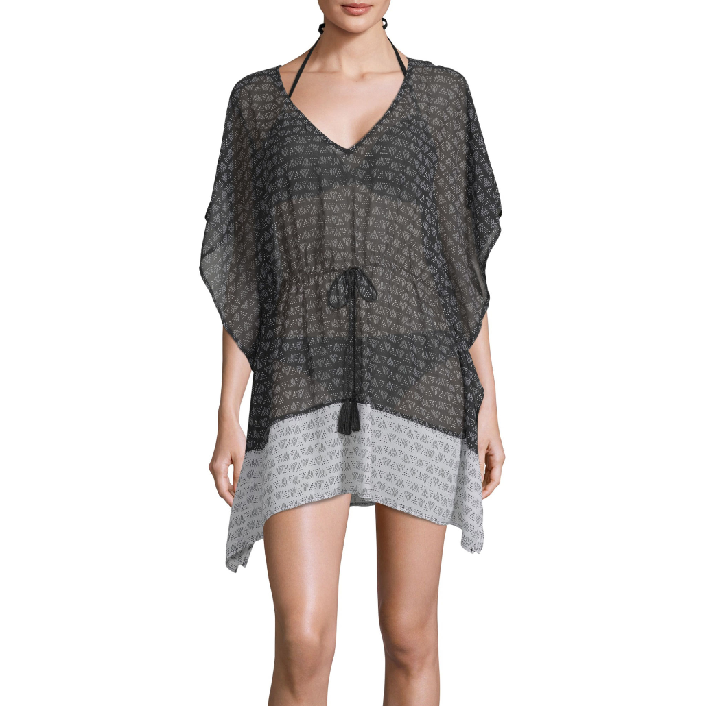 Palisades Beach Club Striped Swimsuit Cover-Up Dress, Womens, Size X-Large, Black