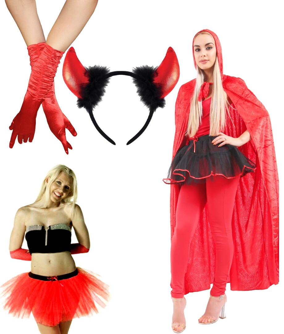ladies devil fancy dress Sequin Devil Costume | Fun Halloween Adult Costume | Stretchy & Performance Blend | Red