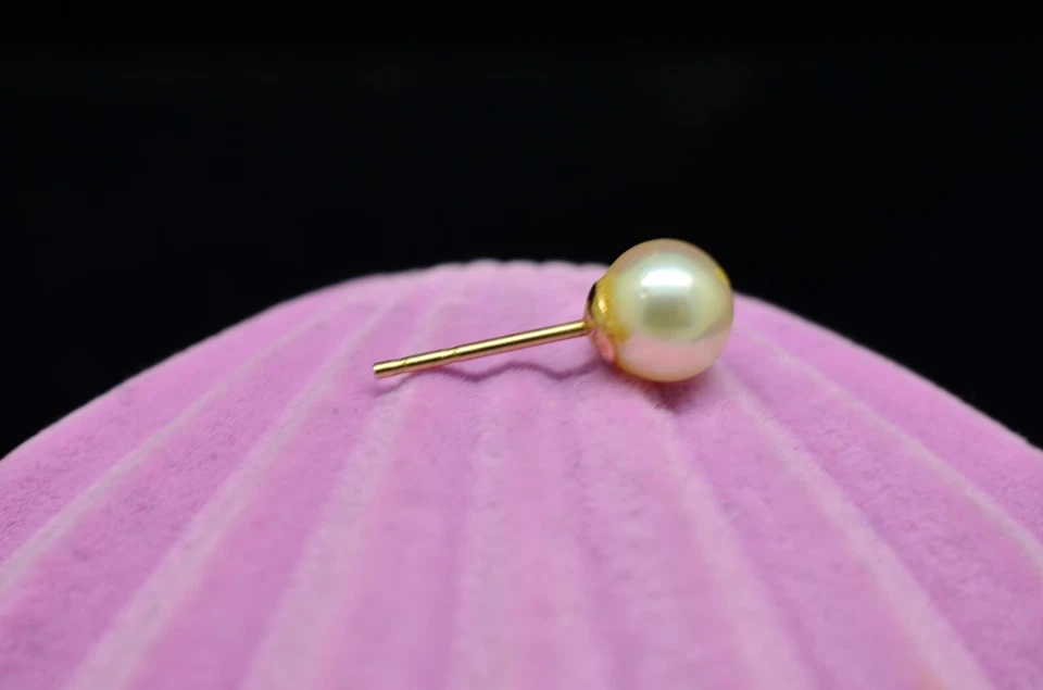 14K Yellow Gold 6.5mm Natural White Pearl Single Stud Earring -just one - Image 2 of 3