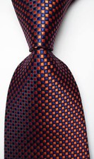 New Classic Checks Orange Dark Blue JACQUARD WOVEN 100 Silk Men's Tie Necktie