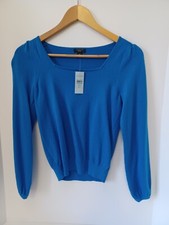 NWT Ann Taylor Factory Petite Square Neck Long Sleeve Blue Sweater XXSP