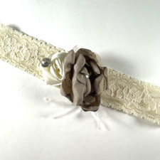 Wedding Garter Ivory Lace  Rose Taupe Flower Feathers Lillian Rose Bridal