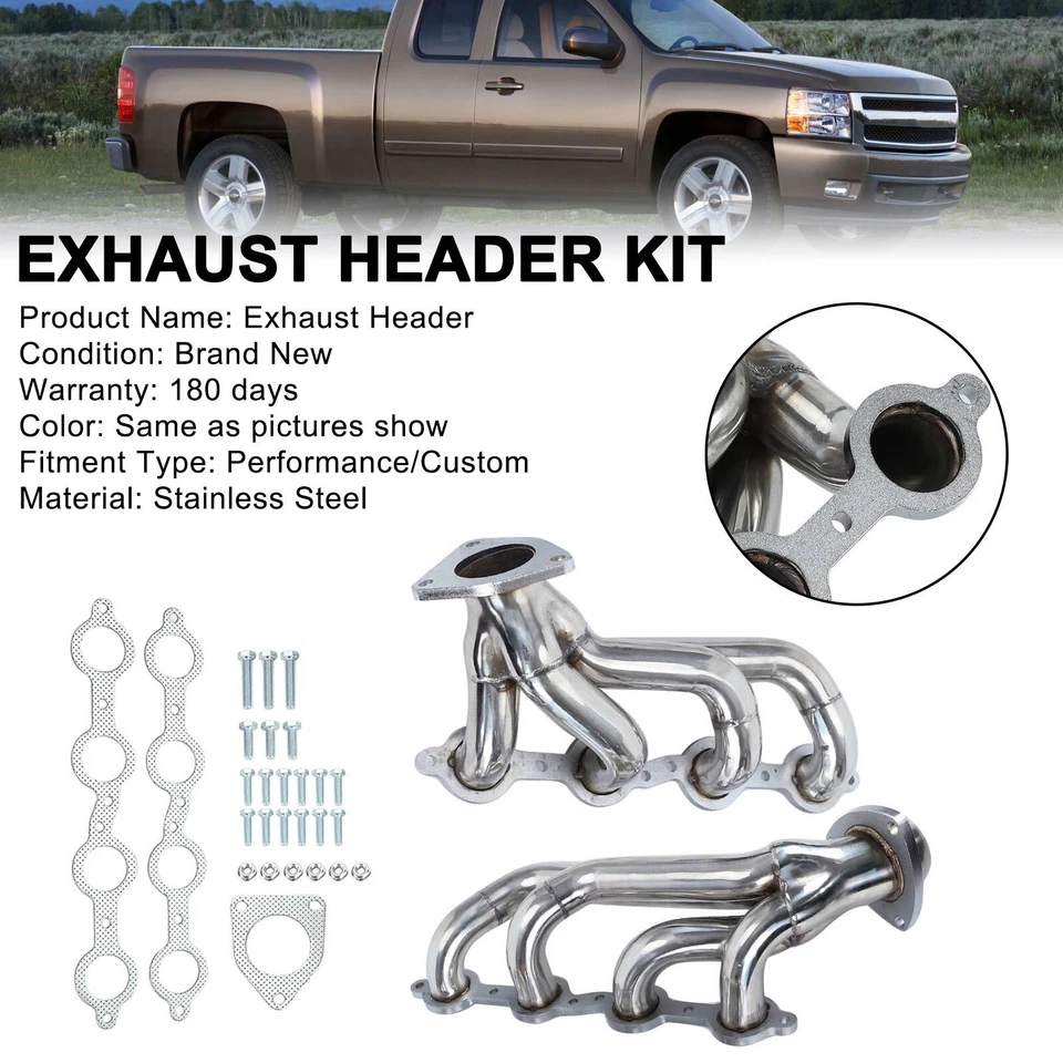🚀Exhaust Headers Fits Chevy Silverado 1500 2500HD 3500HD 4.8 5.3 6.0L 2002-2016 Foto 4 de 4
