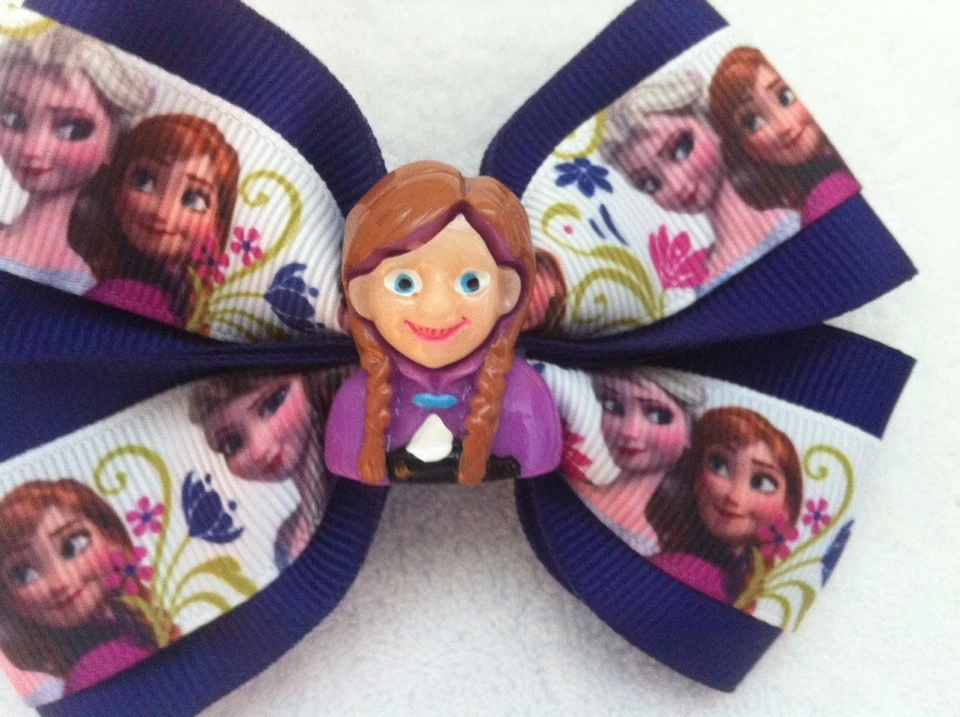 Moño de pelo para niñas de 4" de ancho congelado Elsa y Anna cinta púrpura pasador francés #2 Foto 2 de 4